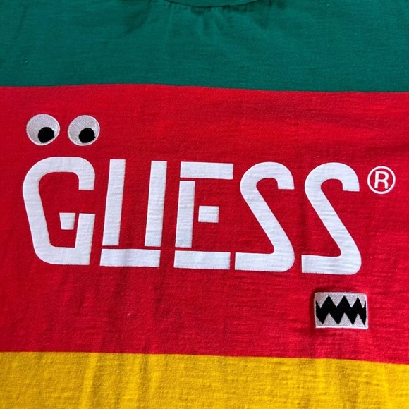 Guess J Balvin Stylish Retro Reggae Striped Embroidered Design T-Shirt XS - Picture 5 of 11